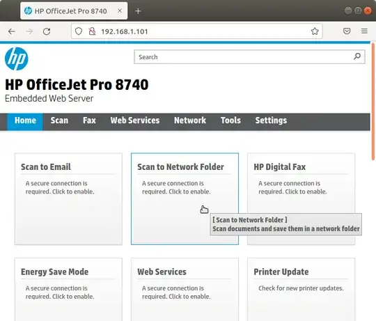 HP Embedded Web Server page