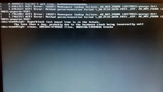 Here's a photo of the first bit of text that shows up on screen before the screen completely fills with scrolling text.
