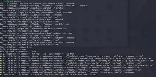screenshot of errors
