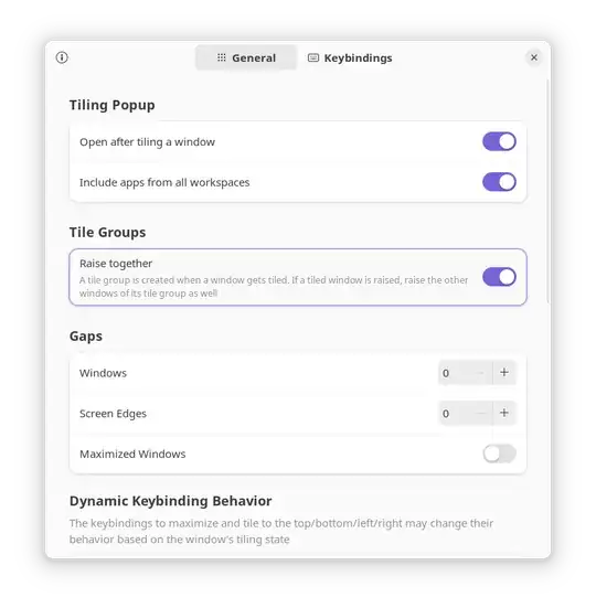 Screenshot of settings showing raise together toggle
