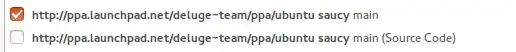 'ppa.launchpad.net/deluge-team/ppa/ubuntu saucy main' and 'ppa.launchpad.net/deluge-team/ppa/ubuntu saucy main (Source Code)'