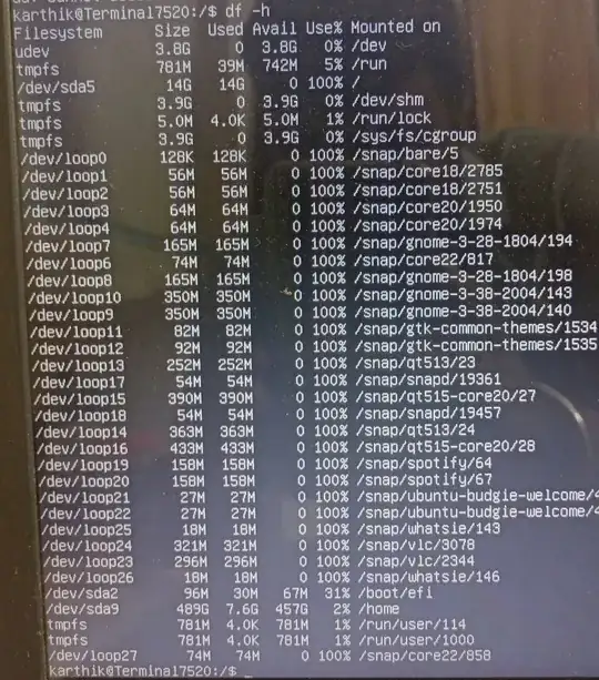 output of df -h attached