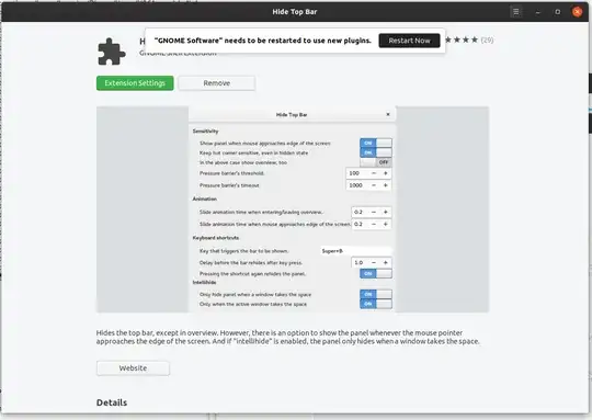 Gnome Tweaks click Extension showing restart message