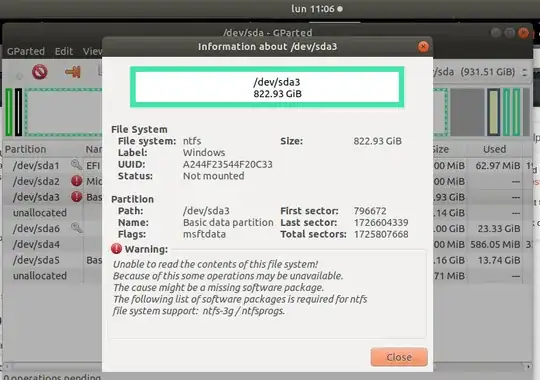 This is the information about the Windows partition now.