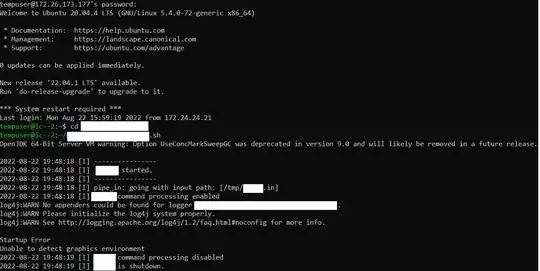 SSH connection, attempting same commands as previously (remember, no PHISICAL display / no desktop screen available in production