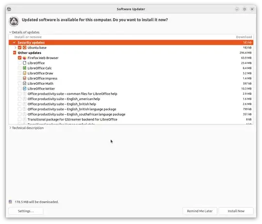 software updater before update is applied
