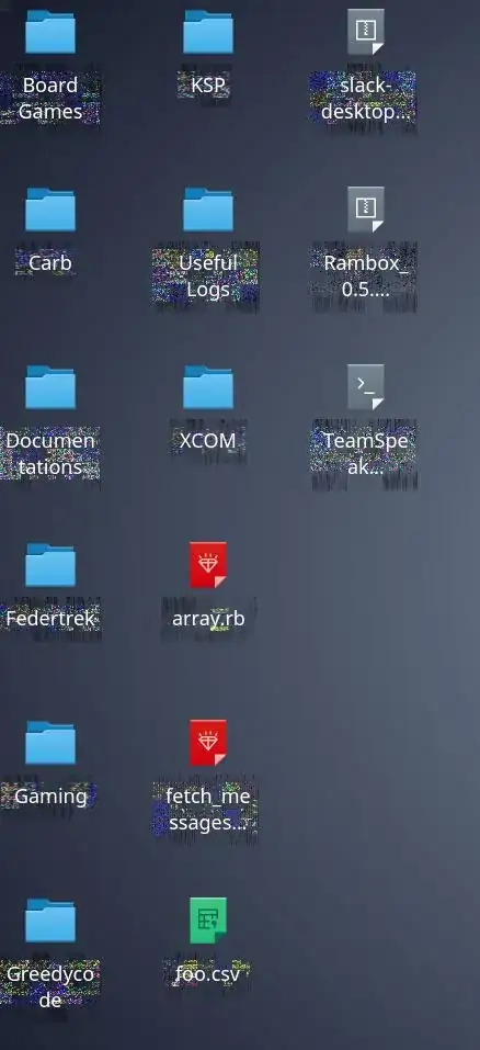 Desktop icons with graphic glitches