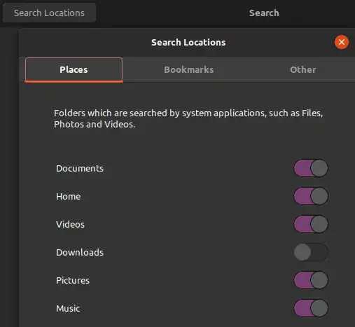Settings - Search - Search Location