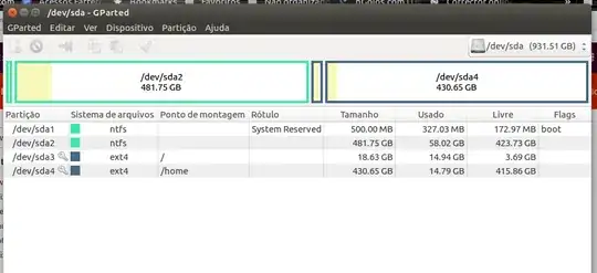 screenshot of partitions in GParted