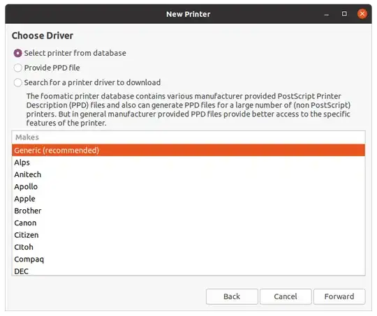 list of supported printers