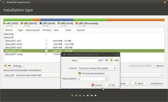 Select "Change" to specify the / partition