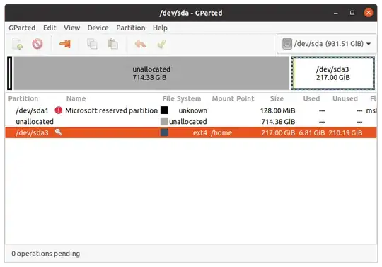 Screenshot of partitions