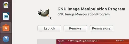 The page for GIMP in the Ubuntu Software program, showing the Launch, Remove, and Permissions buttons