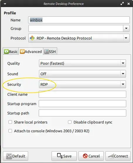 Remmina Advanced Settings dialog