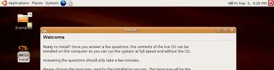 Ubuntu 6.04.1 LTS Dapper Drake live CD – zoomed view showing live desktop with the Ubiquity installer running