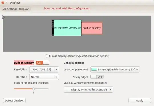 Screenshot of Display setup with hot corners not working