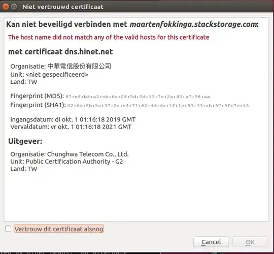 image of pop-up window entitled Untrusted certificate