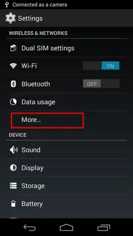settings -> "wireless & networks" -> more