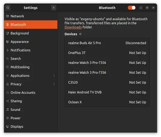 Screenshot of the first Bluetooth adapter working