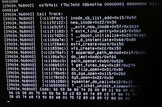 Screenshot of call stack trace