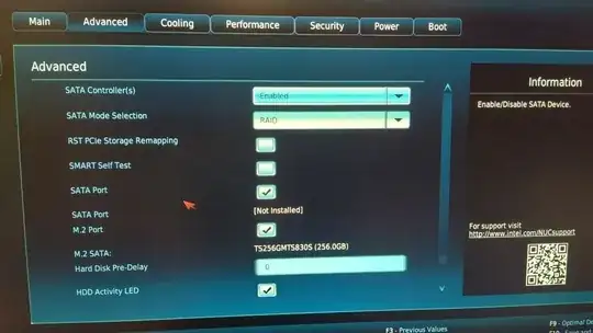 The STORAGE settings in the BIOS