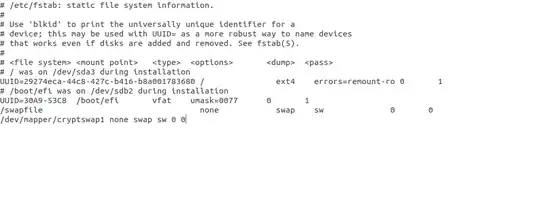 The contents of fstab file