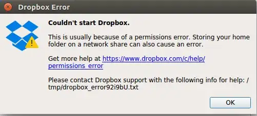 Error message from dropbox