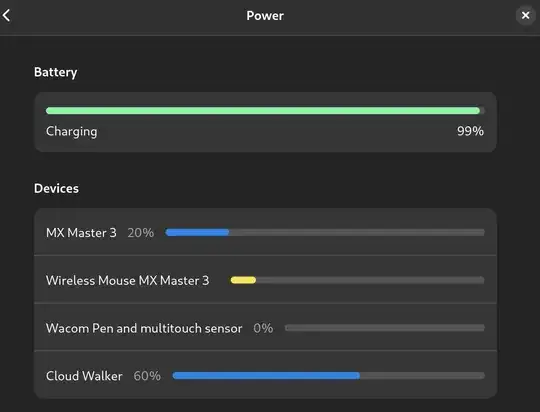 After bluez Experimental option enabled, Cloud Walker bluetooth headset is displayed in Devices section of Power settings