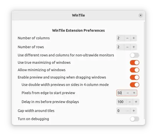 Screenshot of WinTile Extension Preferences