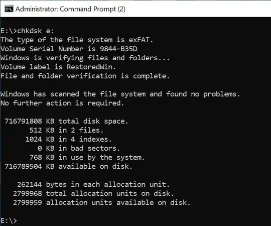 Output of chkdsk, no files, no errors.