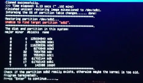 Unable to find target partion sdb2