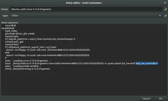 GRUB editor screen - text added to line beginning linux