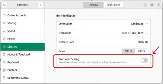 Displays settings