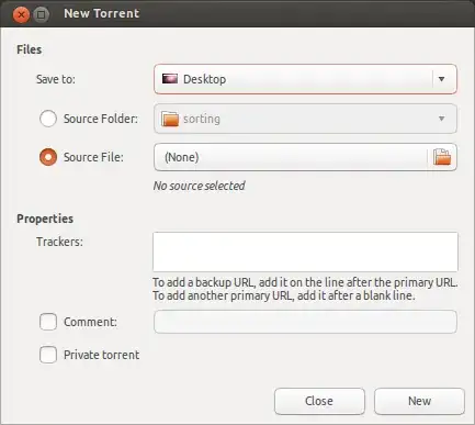 screenshot of new torrent screen