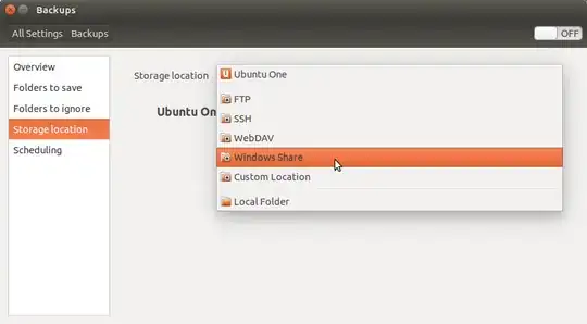 Screenshot of Backups, Location selection