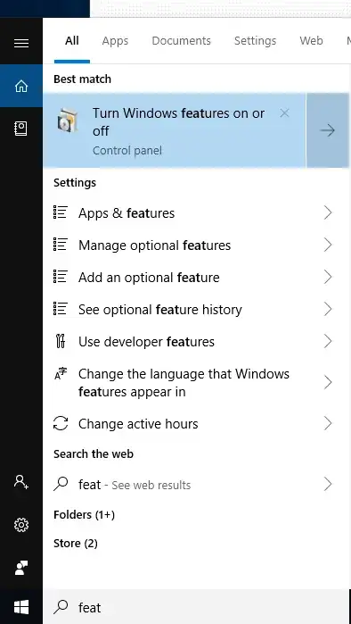 Turn Windows features on or off