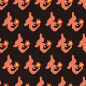 "Charmeleon goes into an excited state when it encounters a strong foe. Its razor-sharp claws and fiery tail gleam brightly through the darkness."