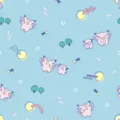 "Clefable skips to fly with wings. It can even walk on the surface of the water. It walking the lake on a quiet moonlit night. Wave your finger with this Pokémon to see the moon."