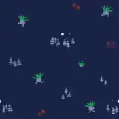 "Oddish have come out to play on a starlit night. While it often plants its root feet in the ground during the day, it roams about actively at night."