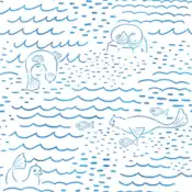 "Dewgong's streamlined body has little resistance to water and swims in the cold sea at a speed of 8 knots. The figure that swims gracefully is cute as it is approaching from behind Wishiwashi."