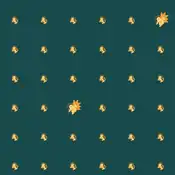 "If Cyndaquil is attacked, it flares up its back for protection. Here it curls up in a ball, trying its best to pass off as dot patterns."