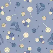 "Blown by seasonal winds, Jumpluff can circle the globe, scattering cotton spores as it goes. Dandelions journey alongside it to create this flowery pattern."