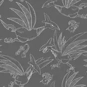 "Skarmory is entirely encased in hard, protective armor. Its steel type comrades Escavalier and Honedge can also be seen."