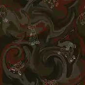 "People, from long ago, thought Houndoom was the grim reaper and feared it. Its frightening form stands out strikingly against the yellow background."