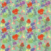 "Kecleon has the ability to freely change the color of the body. The jagged pattern on its stomach does not change. It's hidden in a botanical pattern. How many can you find?"