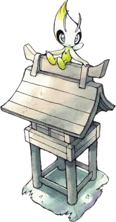 Celebi sitting on the Ilex Forest shrine