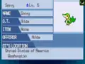 The trade summary of a searched Snivy in Black, White, Black 2, and White 2.