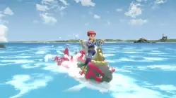 Rei riding Basculegion in Pokémon Legends: Arceus