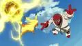 Ash's Pikachu battling a Throh in White—Victini and Zekrom