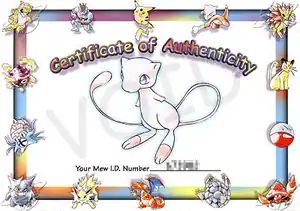 Sample certificate of authenticity for the event Mew